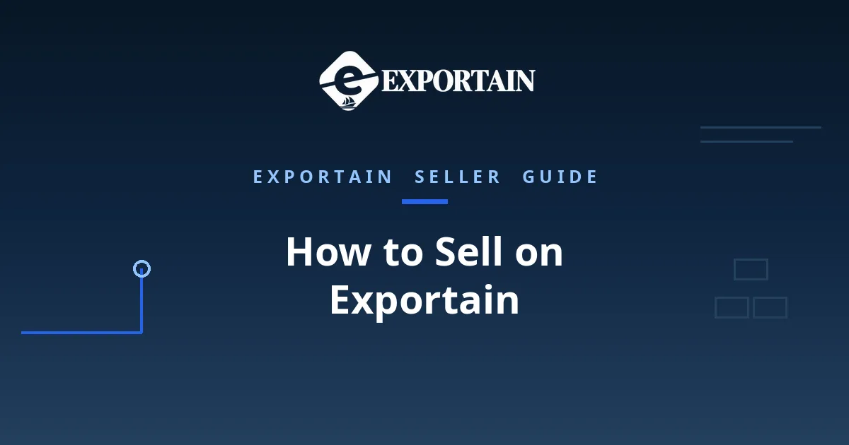 Navy title card: How to Sell on Exportain, an Exportain seller guide