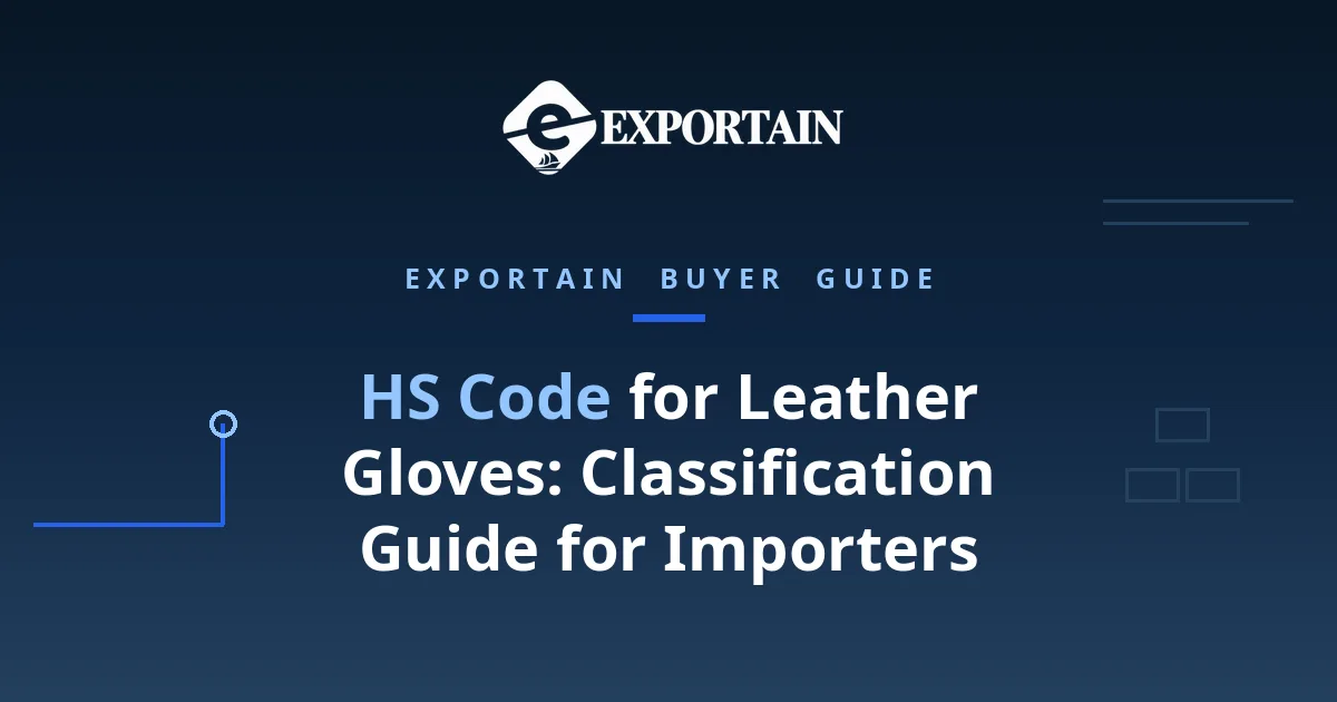 Navy title card: HS Code for Leather Gloves, classification guide for importers