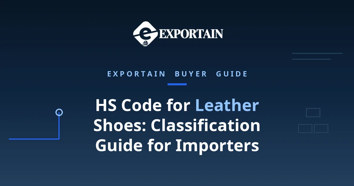 Navy title card: HS Code for Leather Shoes, Classification Guide for Importers