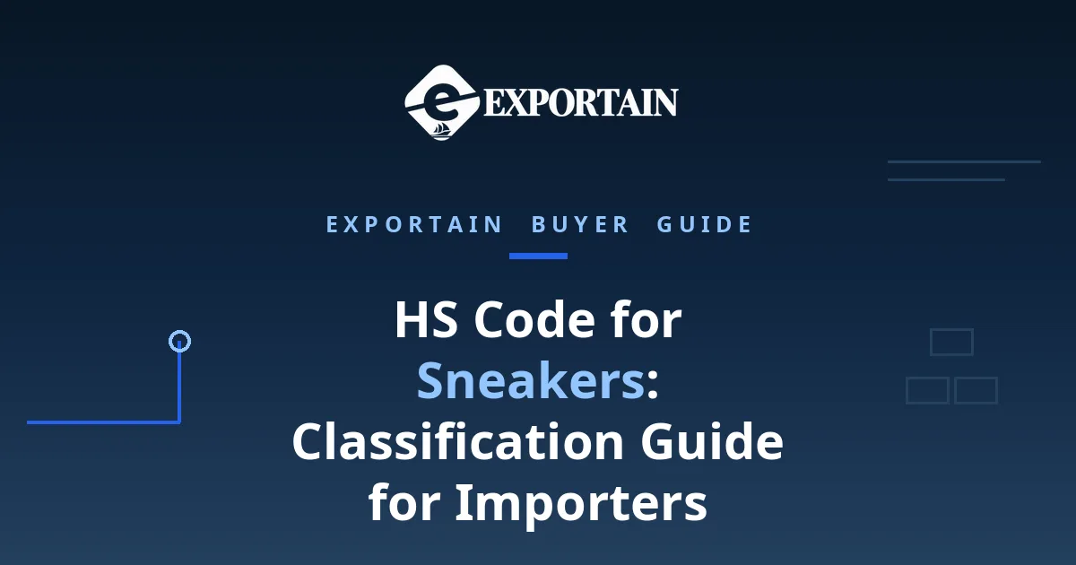 Navy title card: HS Code for Sneakers, Classification Guide for Importers