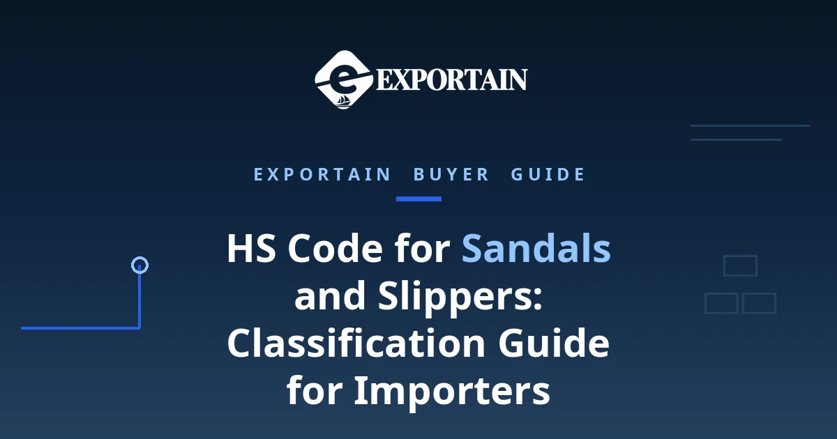 Navy title card: HS Code for Sandals and Slippers, Classification Guide for Importers