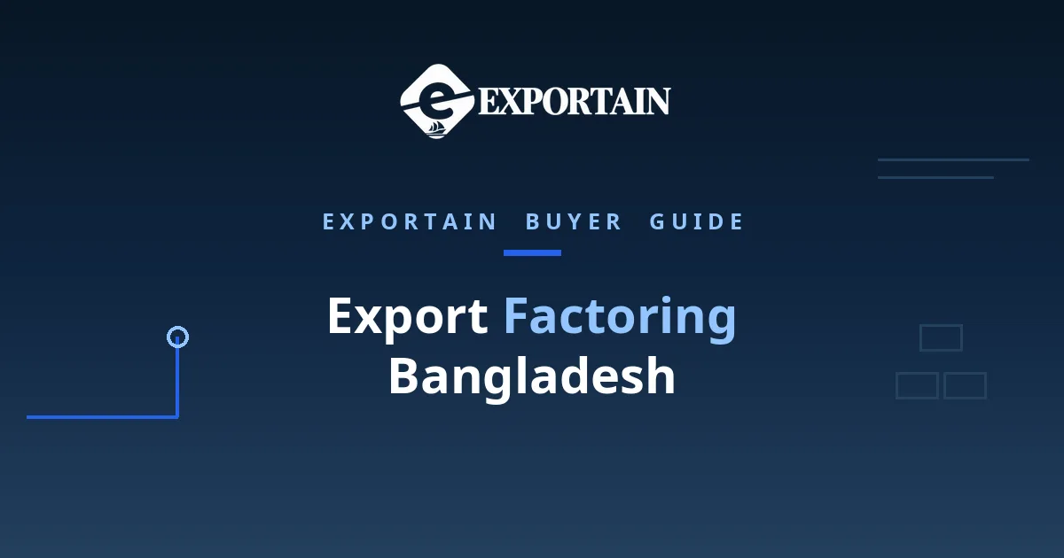 Navy title card: Export Factoring Bangladesh, selling an invoice for an advance