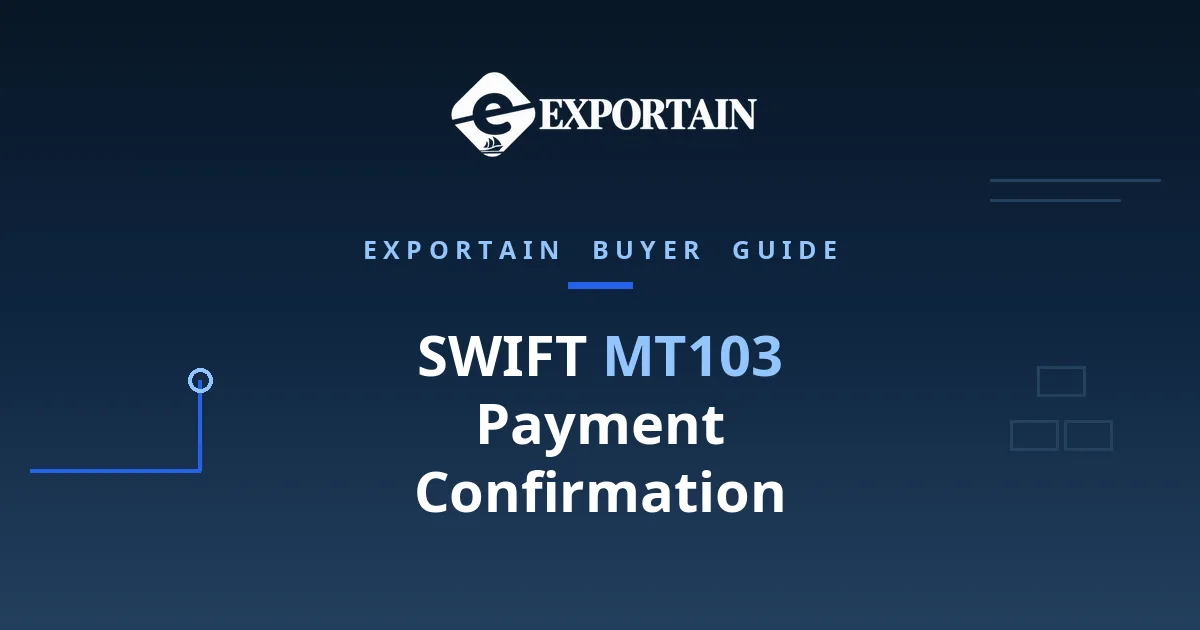 Navy title card: SWIFT MT103 Payment Confirmation
