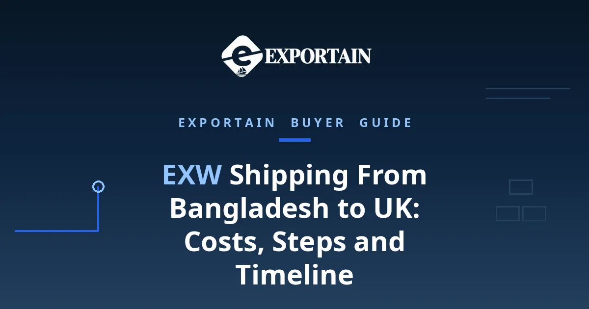 Container ship loaded by gantry cranes at Chittagong port at golden hour for EXW Bangladesh to UK guide