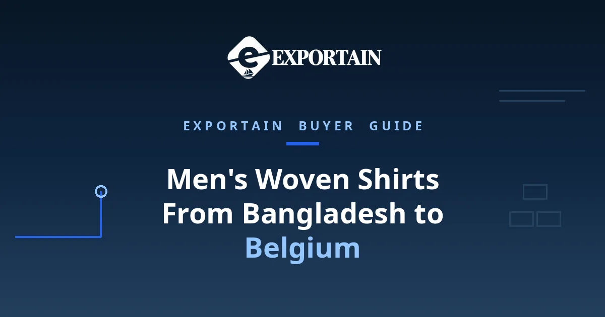 Navy title card: Men's Woven Shirts From Bangladesh to Belgium