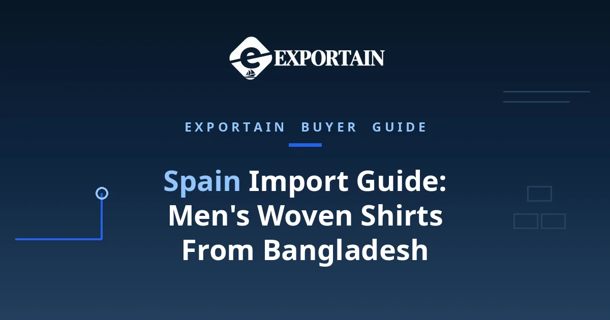 Navy title card: Spain Import Guide: Men's Woven Shirts From Bangladesh