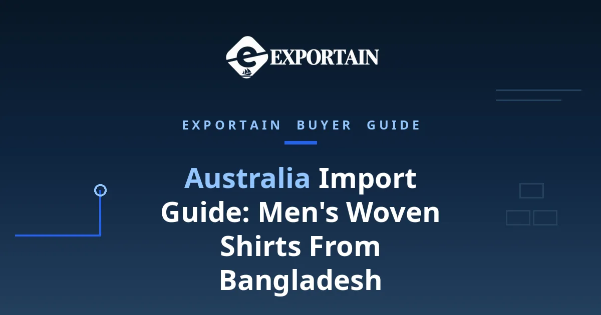 Navy title card: Australia Import Guide - Men's Woven Shirts From Bangladesh