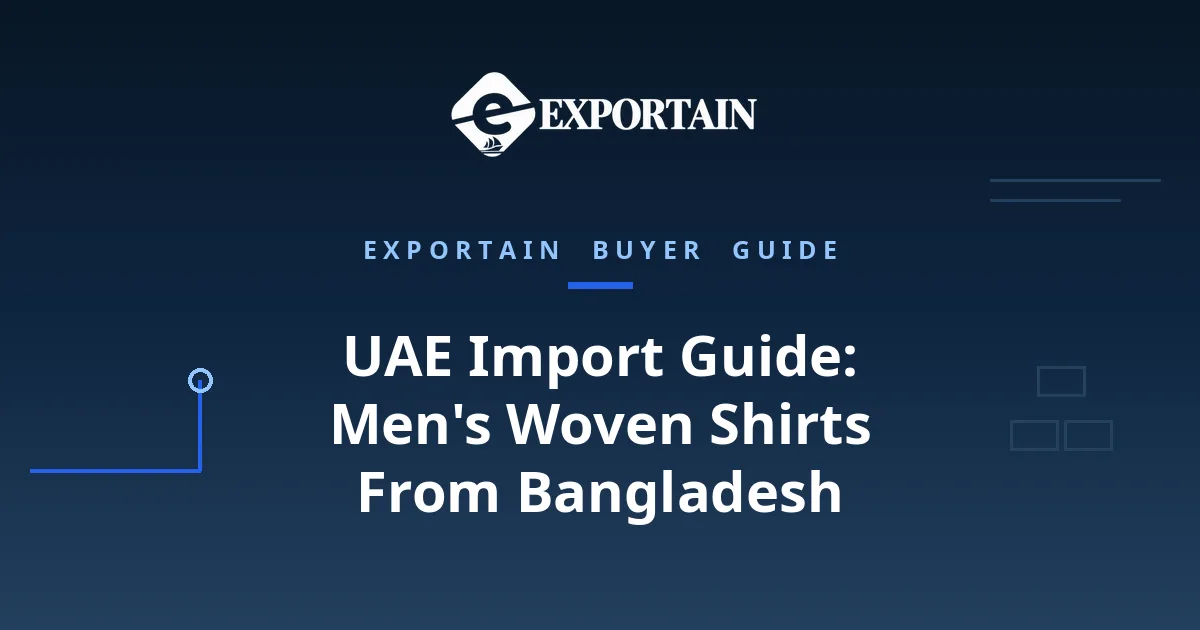 Navy title card: UAE Import Guide - Men's Woven Shirts From Bangladesh
