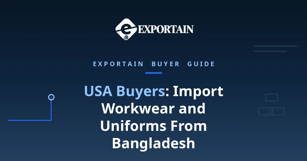 Navy title card: USA Buyers, Import Workwear and Uniforms From Bangladesh