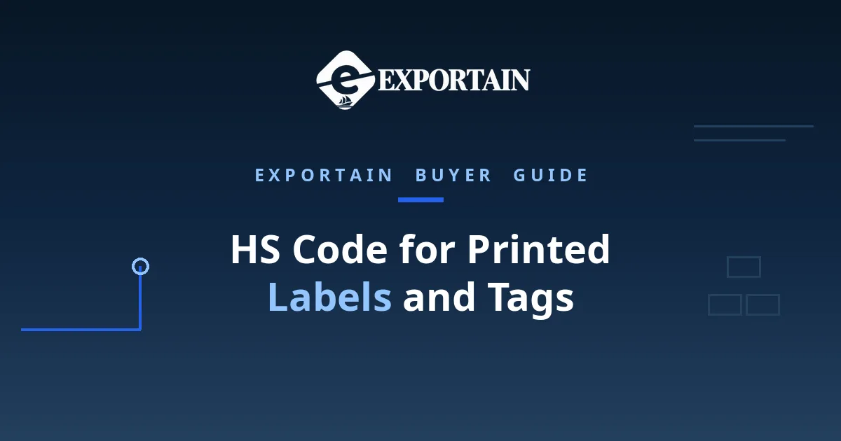 Navy title card: HS Code for Printed Labels and Tags classification guide