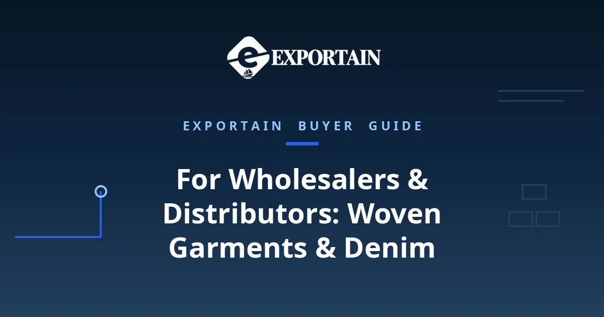Navy title card: For Wholesalers and Distributors, woven garments and denim