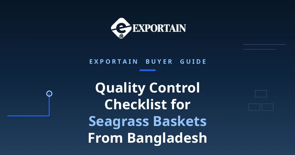 Navy title card: Quality Control Checklist for Seagrass Baskets From Bangladesh