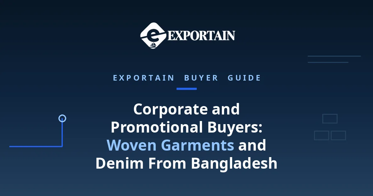 Navy title card: Corporate and Promotional Buyers, Woven Garments and Denim From Bangladesh