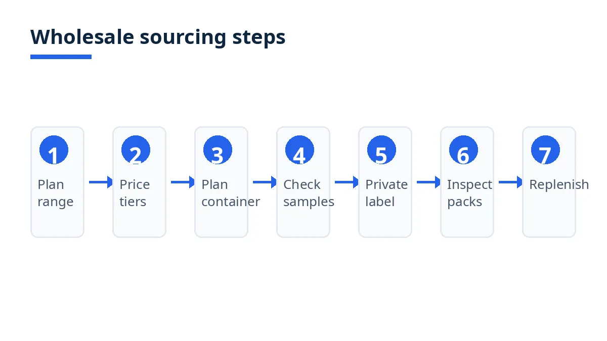 Diagram: seven steps for wholesalers sourcing home textiles and towels from Bangladesh