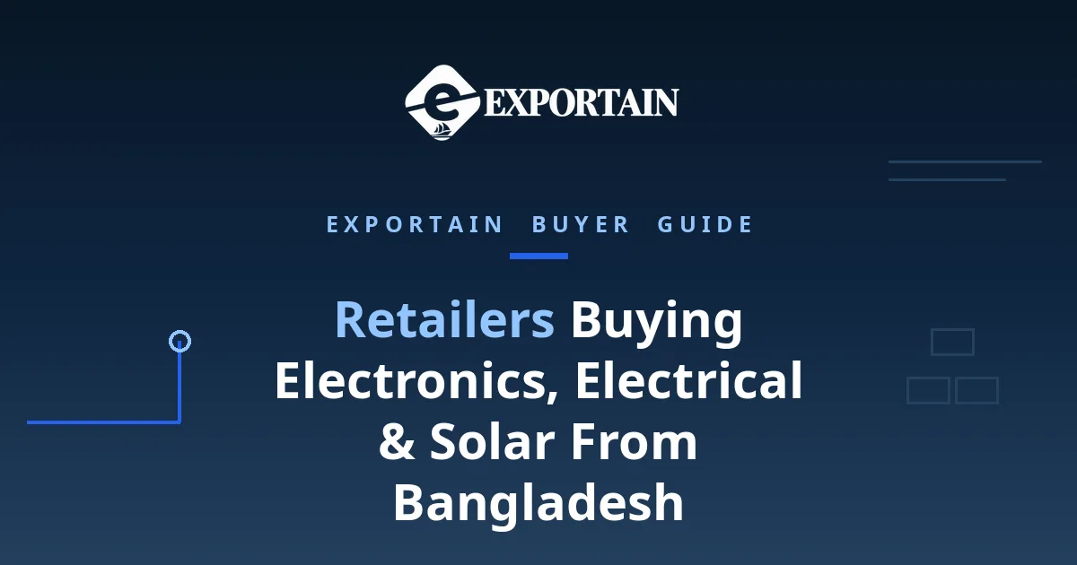 Navy title card: Retailers Buying Electronics, Electrical & Solar From Bangladesh