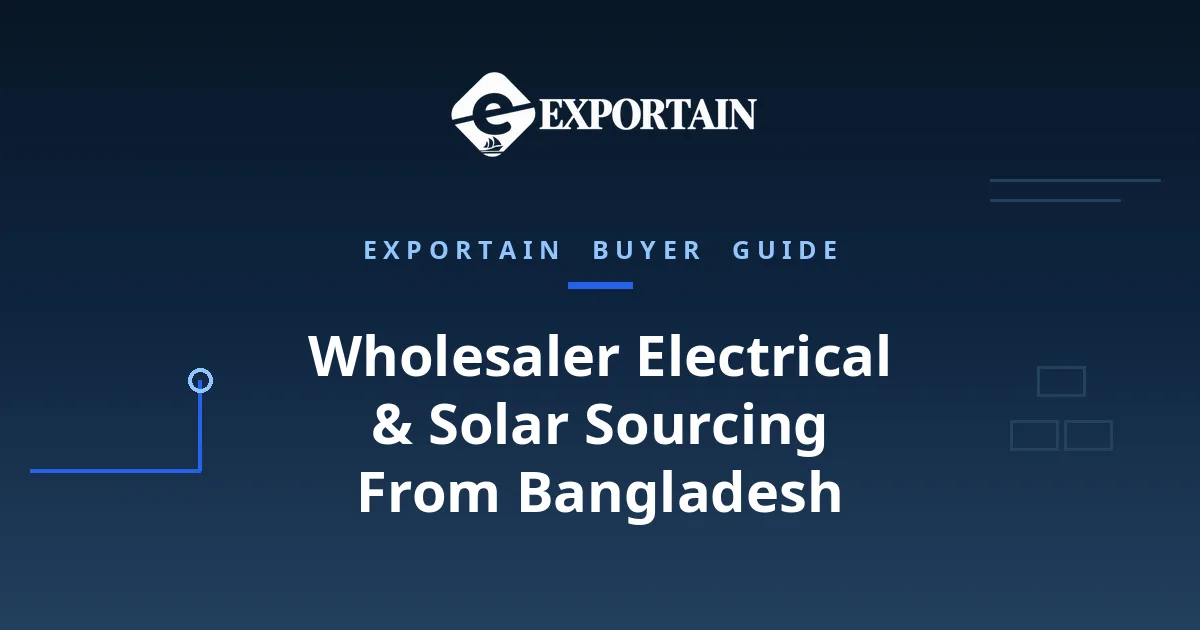 Navy title card: Wholesaler Electrical and Solar Sourcing From Bangladesh