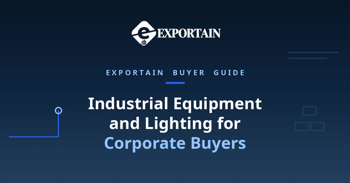 Navy title card: Industrial Equipment and Lighting for Corporate Buyers
