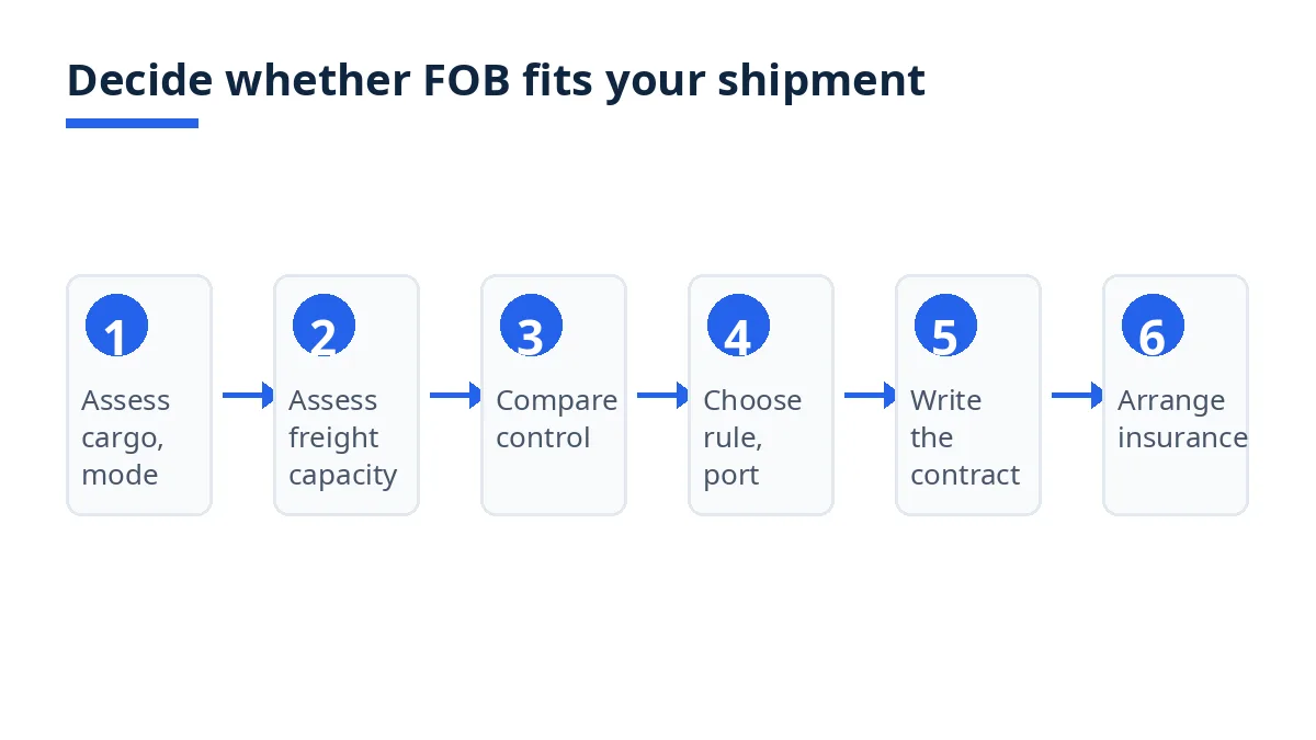Decision flow: assess cargo, assess freight capacity, compare control, choose the rule and arrange insurance