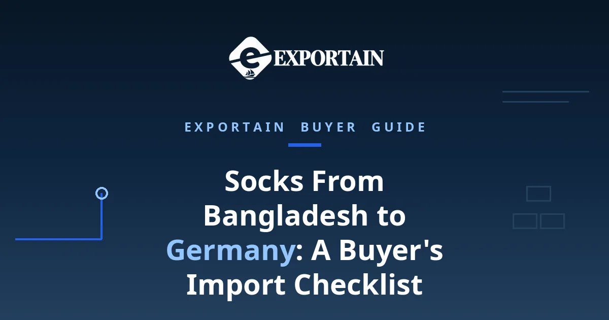 Navy title card for a buyer's checklist on importing socks from Bangladesh to Germany