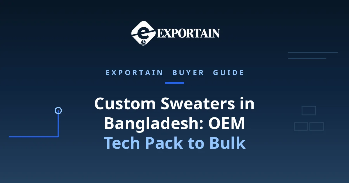 Navy title card: Custom Sweaters Manufacturer in Bangladesh, OEM tech pack to bulk