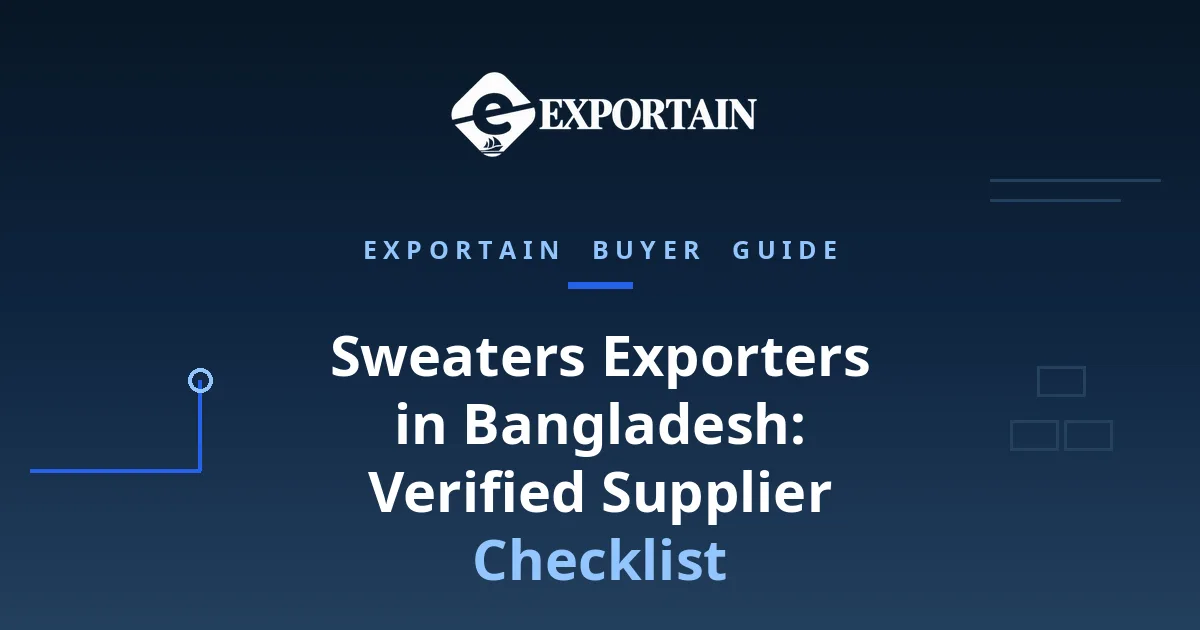 Navy title card: Sweaters Exporters in Bangladesh, Verified Supplier Checklist