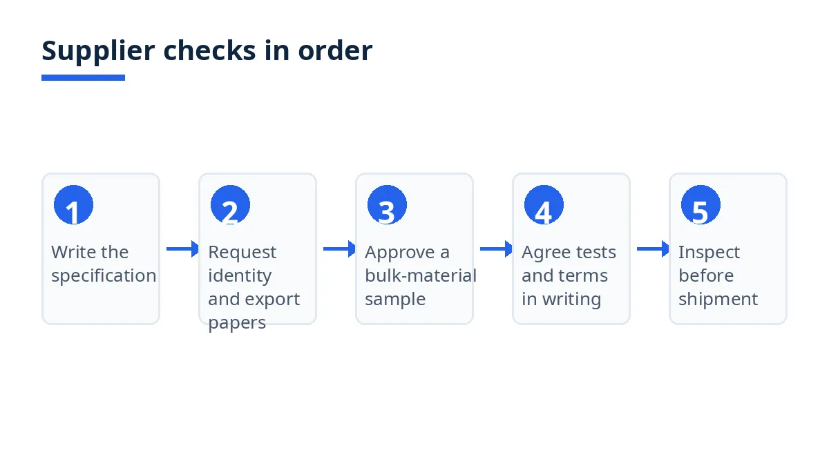 Diagram of the supplier checks in order, from specification to pre-shipment inspection