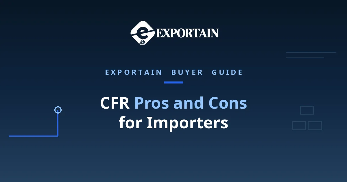 Navy title card: CFR Pros and Cons for Importers, with Pros and Cons highlighted