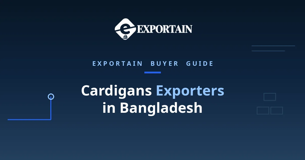 Navy title card: Cardigans Exporters in Bangladesh, with Exporters highlighted