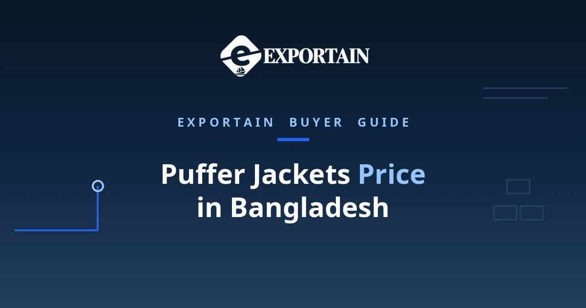 Navy title card: Puffer Jackets Price in Bangladesh, FOB cost breakdown for buyers