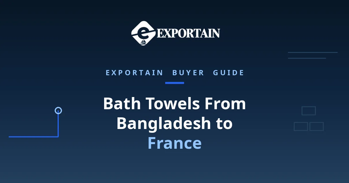Navy title card: Bath Towels From Bangladesh to France, with France highlighted