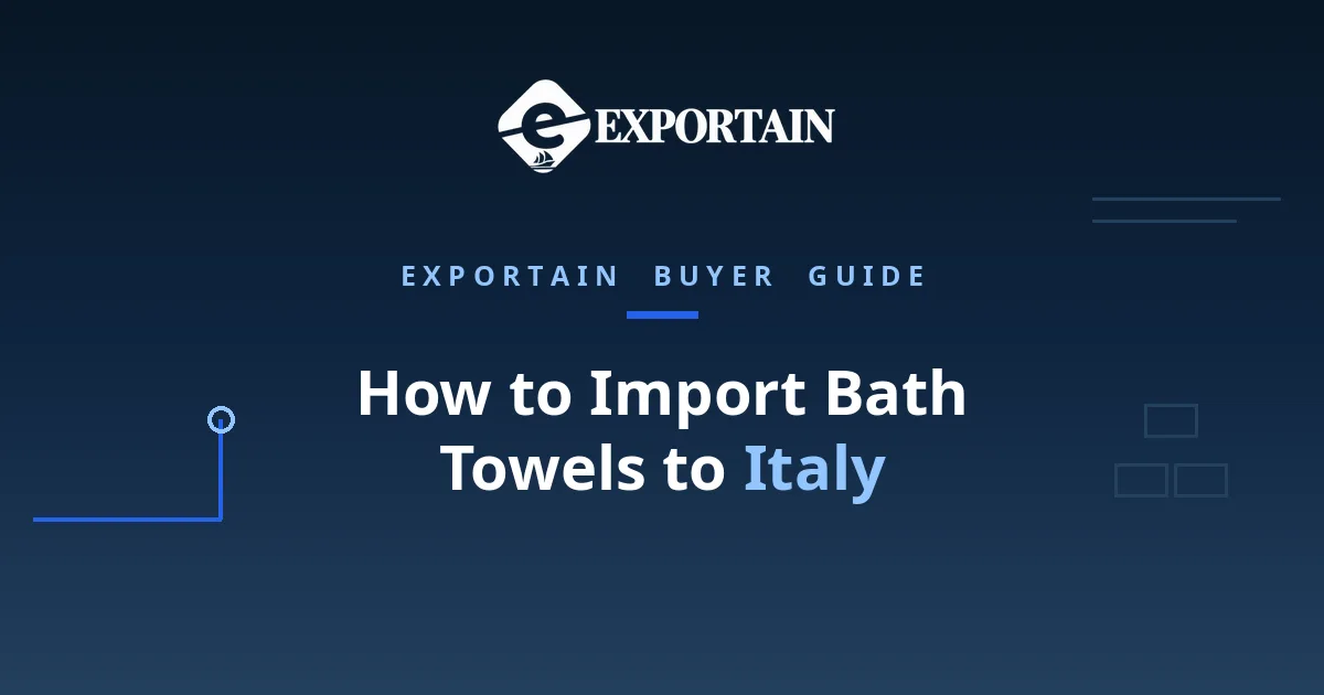 Navy title card: How to Import Bath Towels to Italy, with Italy highlighted