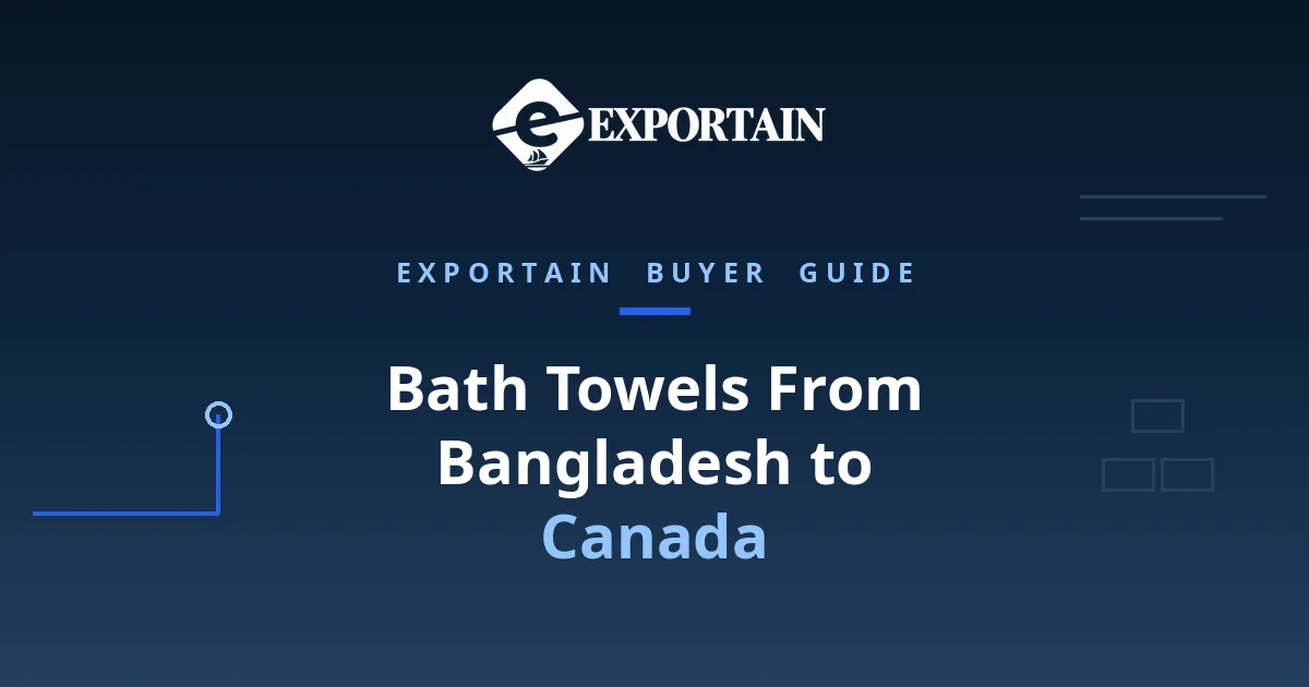 Navy title card: Bath Towels From Bangladesh to Canada, with Canada highlighted