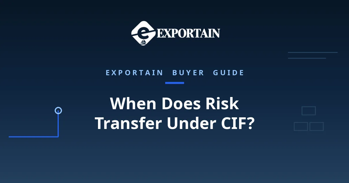 Navy title card: When Does Risk Transfer Under CIF, with the risk transfer point highlighted