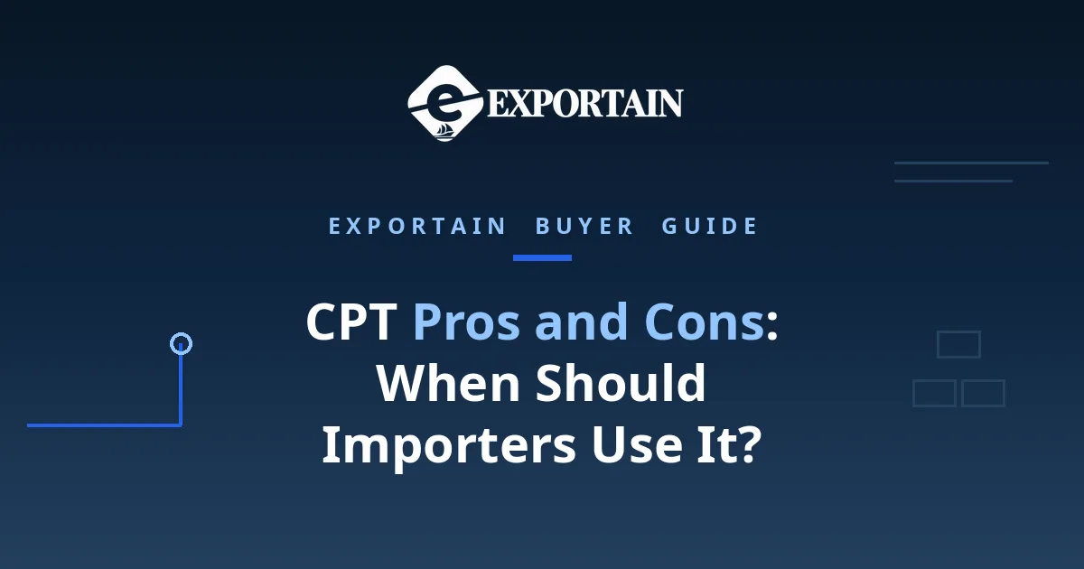 Navy title card: CPT Pros and Cons for Importers, with Pros and Cons highlighted