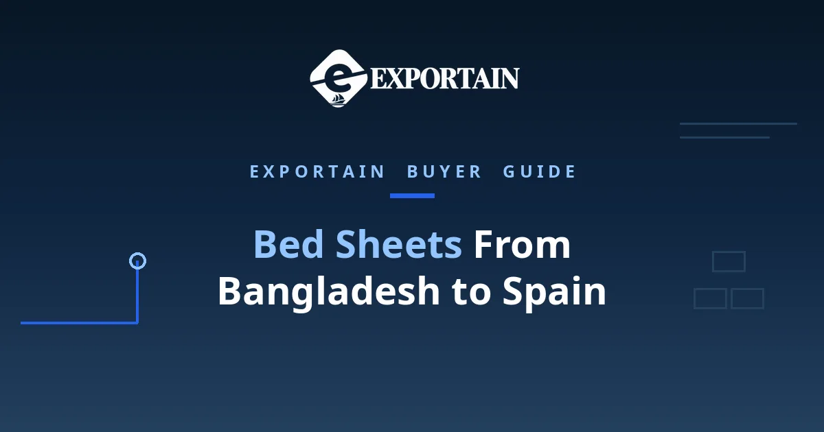 Navy title card: Bed Sheets From Bangladesh to Spain, with Bed Sheets highlighted