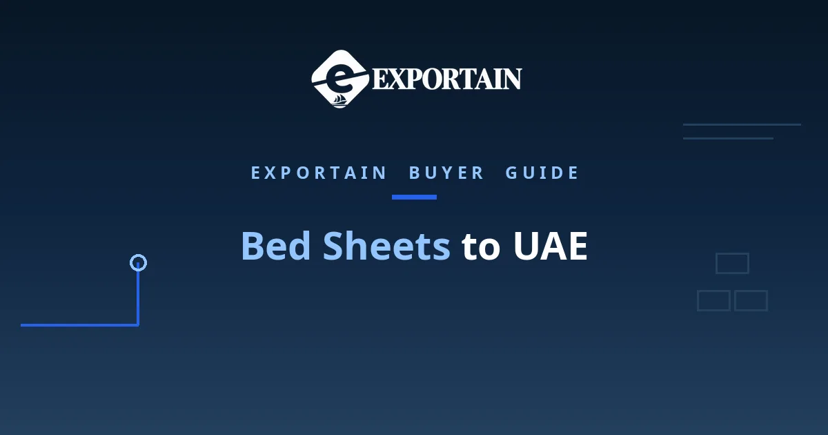 Navy title card: Bed Sheets to UAE, with Bed Sheets highlighted