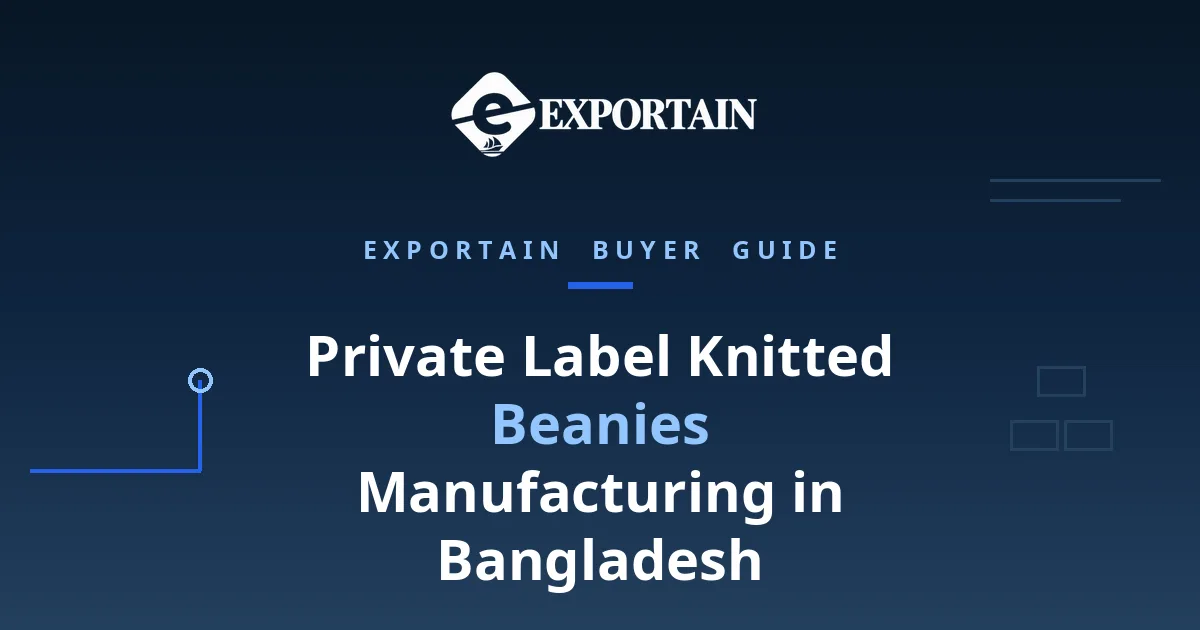 Navy title card: Private Label Knitted Beanies, with Knitted Beanies highlighted