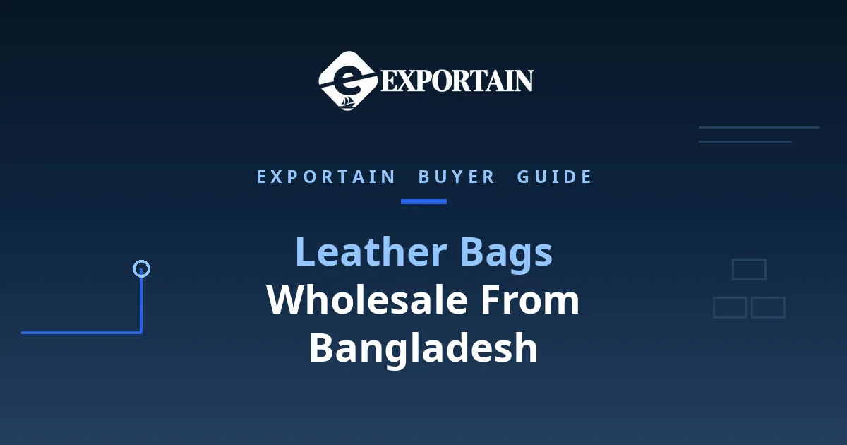 Navy title card: Leather Bags Wholesale From Bangladesh, with Leather Bags highlighted