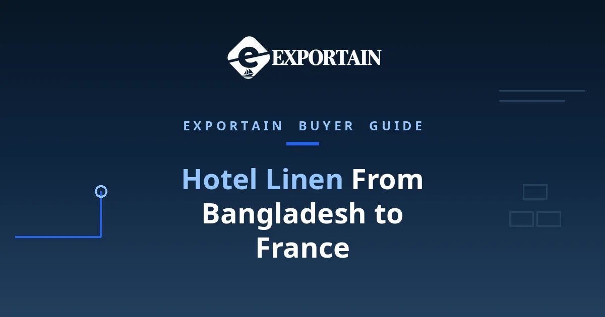 Navy title card: France Hotel Linen Imports, with Hotel Linen highlighted