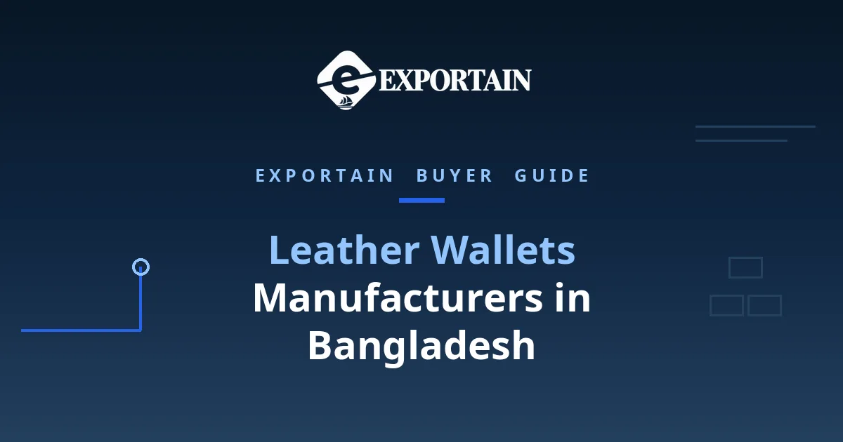 Navy title card: Leather Wallets Manufacturers in Bangladesh, with 8 Checks highlighted