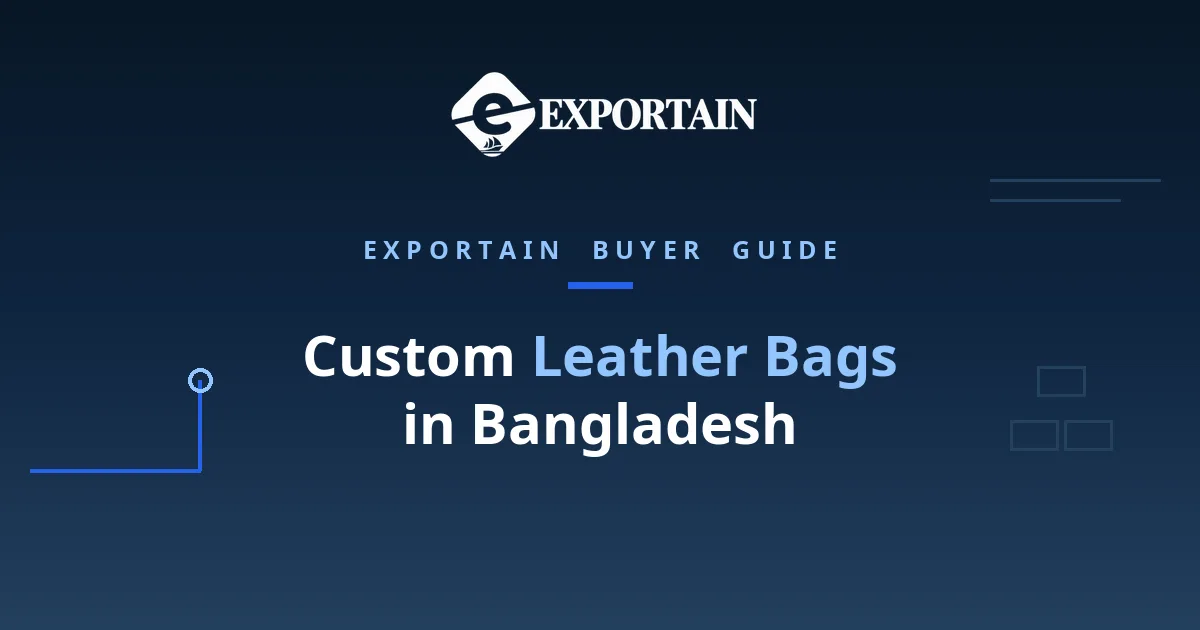 Navy title card: Custom Leather Bags in Bangladesh, OEM process from tech pack to bulk
