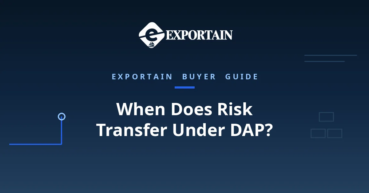 Navy title card: When Does Risk Transfer Under DAP, with Risk Transfer highlighted