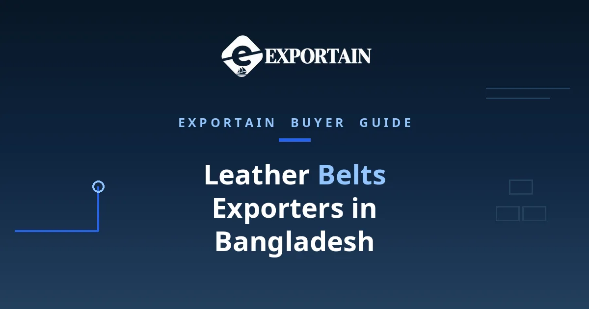 Navy title card: Leather Belts Exporters in Bangladesh, with Belts highlighted