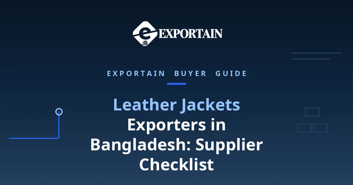 Navy title card: Leather Jackets Exporters in Bangladesh, supplier checklist