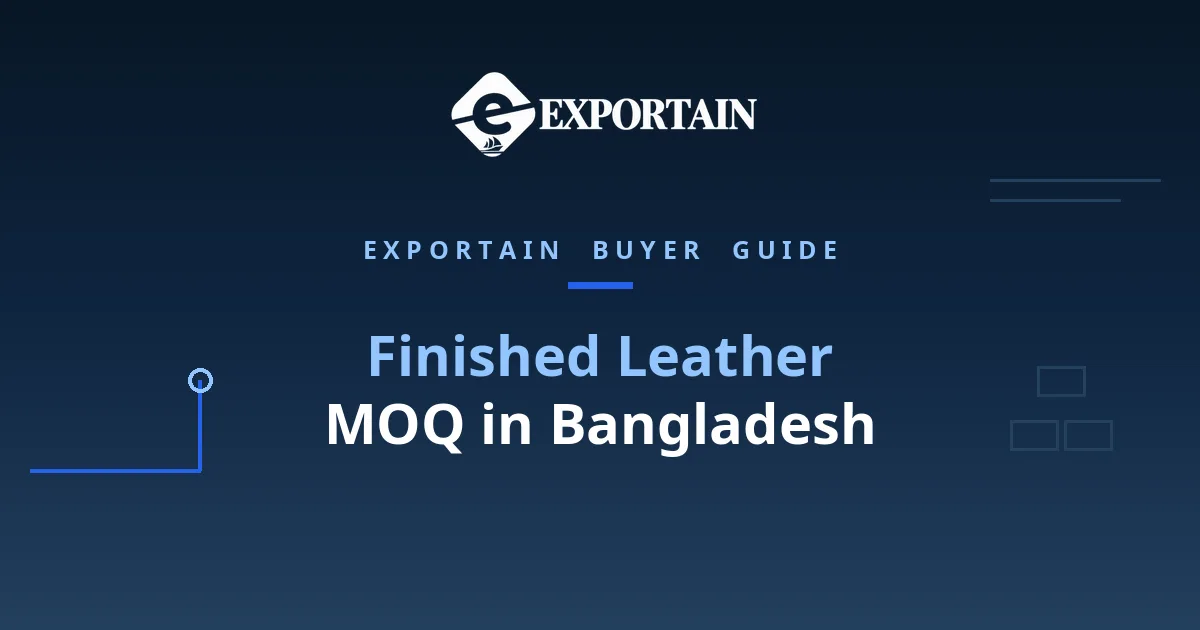 Navy title card: Finished Leather MOQ in Bangladesh, lot, grade and shade splits