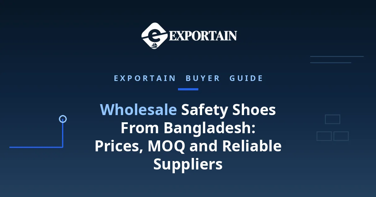 Navy title card: Wholesale Safety Shoes From Bangladesh: Prices, MOQ and Reliable Suppliers