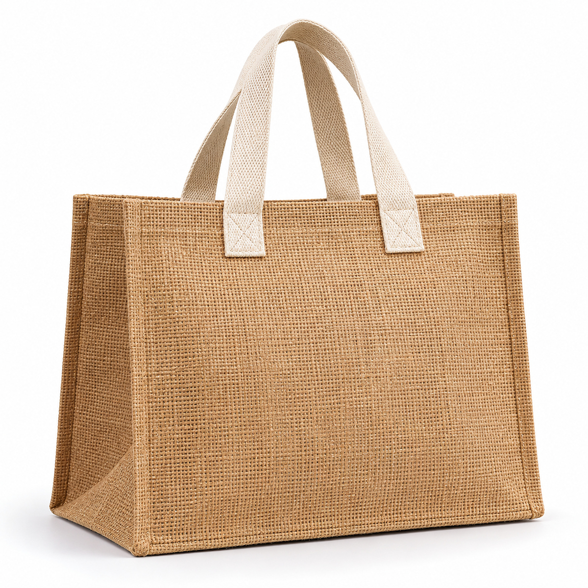 Laminated Jute Shopping Tote Bag with Cotton Handles