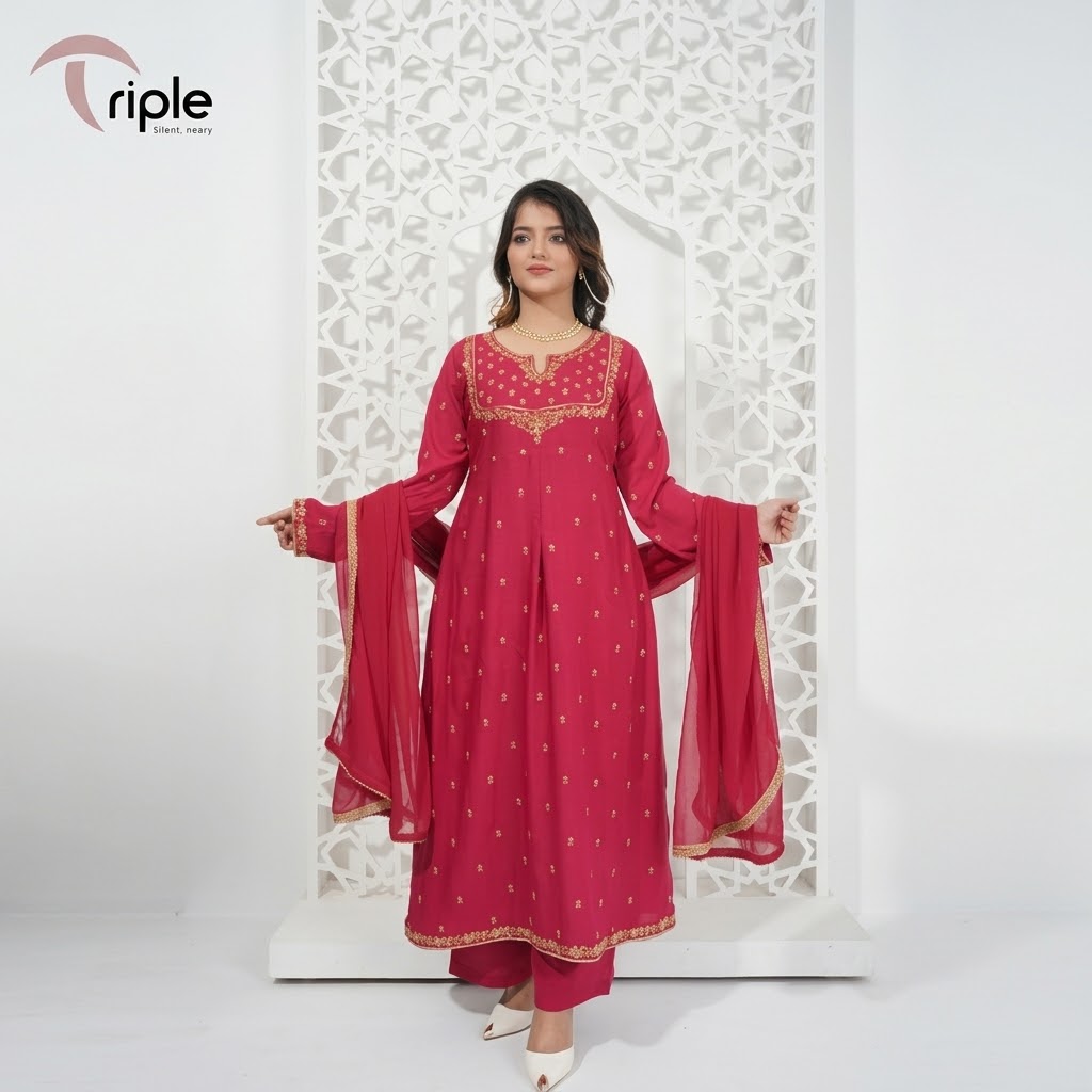 Exclusive Embroidered Silk Salwar Kameez Suit, photo 1 of 7